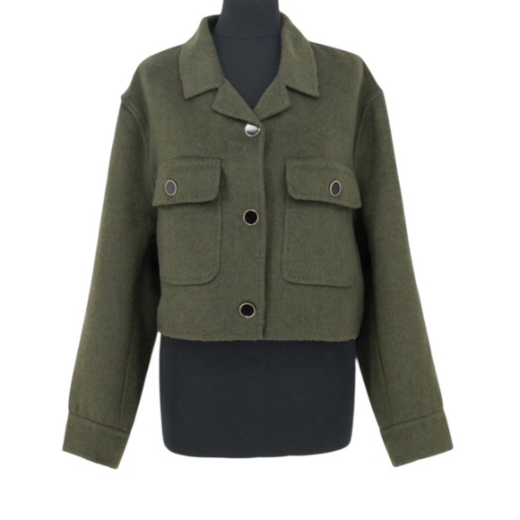 HOUSE OF HARLOW 1960 Wool Blend Cropped Jacket Olive Green Size S - Picture 11 of 11